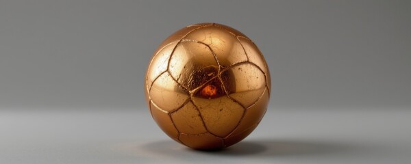 Gold Metallic Sphere on Gray Background