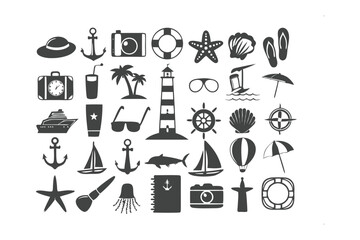 Summer Symbols Collection: A curated assortment of meticulously crafted, minimalist vector icons, capturing the essence of the season's joyful spirit.