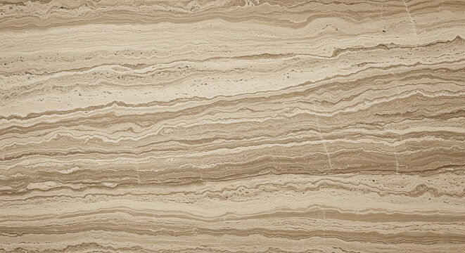 Travertine stone pattern exhibiting horizontal striations and a neutral beige color palette for backgrounds and textures