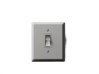 Close up of a light switch with a silver plate on a black background