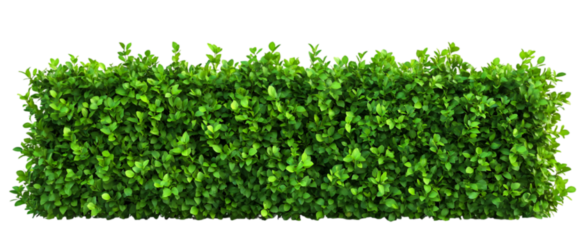 Lush green boxwood hedge offers a natural garden element, perfect for landscaping designs and backgrounds, isolated on transparent background.