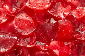 close up of red rose petals covered in morning dew Macro