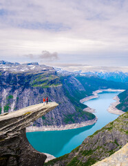 Breathtaking view from the cliff of Preikestolen overlooking Lysefjord in Norway