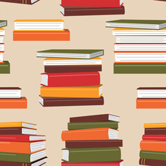 Seamless stack of books background. Hand drawn back to school knowledge concept	