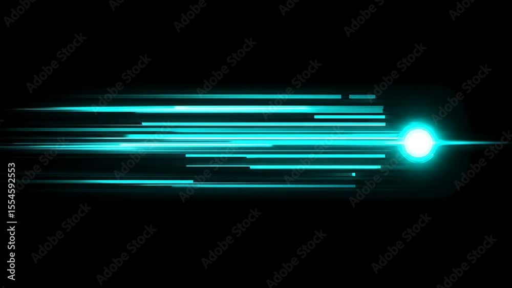 Wall mural glowing turquoise fast particle streaks on dark background vector animation.