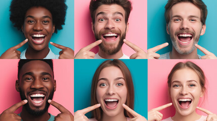 People Pointing at Their Smiling Mouths with Fingers