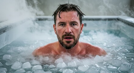 man in ice bath, revitalising bath