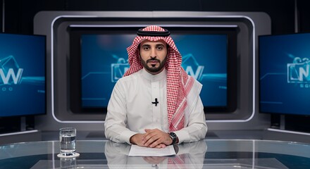 Confident Saudi Arabian News Anchor Delivers the Day's Top Stories