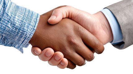 Handshake of Partnership: A close-up shot depicts a powerful handshake between two individuals, symbolizing agreement, partnership, and cooperation in a business setting.