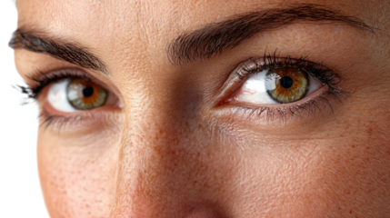 Intriguing Gaze: A captivating close-up reveals an attractive pair of eyes, highlighting the unique details of irises, the fine lines of the skin, and the expressive quality of a compelling look.