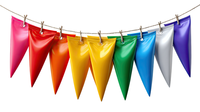 Celebratory Banner: Colorful pennants strung across a line, presenting a festive display, bringing a sense of merriment and celebration. 