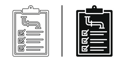 Plumbing Checklist: A detailed illustration depicting a plumbing checklist. Two versions, one with black lines, and the other with white lines.