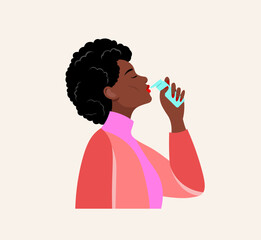 vector style illustration of a woman suffering from asthma.