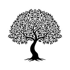 Obraz premium Stylized Tree Vector - Black and White Elegant, Symmetrical Illustration with Roots
