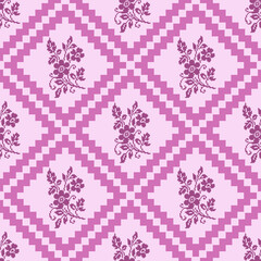 Geometric folk embroidery design,Pixel fabric Ethnic pattern, Cross-stitch,design for tile, carpet, vector, illustration , Abstract, background ,seamless