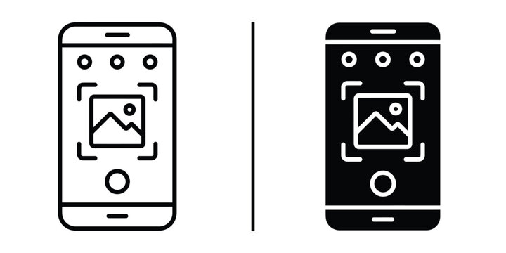 Mobile Photography Icon: Modern mobile phone interface icon, showcasing a camera app interface designed for taking and capturing images, emphasizing functionality. 