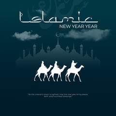Happy New Hijri year, Arabic calligraphy. Islamic New Year greeting card. Translate from Arabic:...