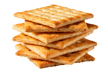 Golden Brown Square Crackers Stacked, Crispy, Tasty Snack Food