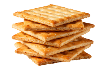 Golden Brown Square Crackers Stacked, Crispy, Tasty Snack Food
