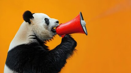 A panda bear holding a megaphone, great for animal-themed illustrations or activism-related content