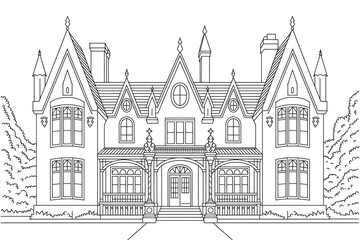 Naklejka premium Ornate Victorian-era house with detailed architectural features. 