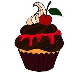 Cherry Topped Cupcake and Chocolate Cake Vector Illustration
