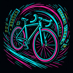 Fototapeta premium bicycle on black background , Neon-Speed-Vortex-Fixed-Gear-Bike--T-shirt-design
