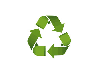 Obraz premium Green recycling symbol made of stylized arrows on white background 