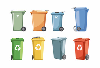 Colorful recycling bins arranged in a grid with numbers on top  