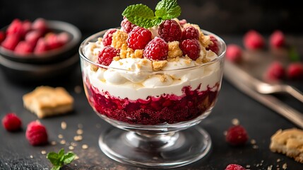 Scottish cranachan cream dessert with shortbread