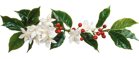 coffee plant with white flowers and red berries