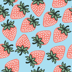 Vintage pattern with strawberry. Summer mediterranean print. Italian vibe background. Vector hand drawn illustration for fabric, seamless wrapping paper.
