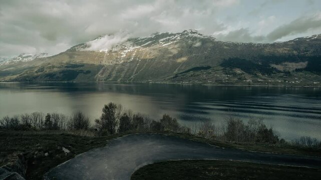 Time lapse footage of the clouds moving over Hardangerfjord in Norway