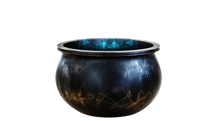 Toxic smoking witch cauldron with green magical vapor and bubbling potion isolated on white background