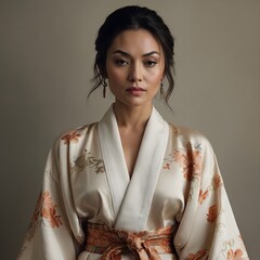 Elegant Asian Woman in Traditional Kimono Portrait