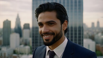 Professional Businessman Smiling in Urban Setting