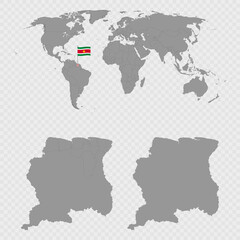 Suriname Map Set with World Location.