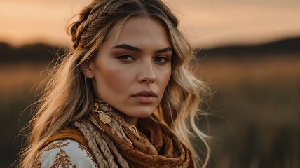 Portrait of Young Woman in Natural Setting at Sunset