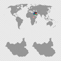 South Sudan Map Set with World Location.