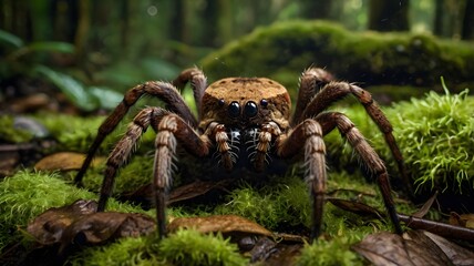 Detailed Spider Close-Up on Green Moss