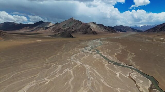Pamir Highway mountains range in Central Asia , Tajikistan aerial drone