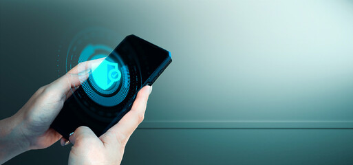 hand of businessman interactive touching a holographic of transaction financial network data...