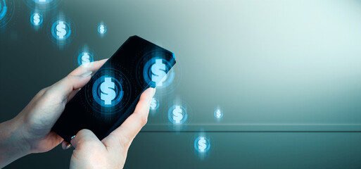 hand of businessman interactive touching a holographic of transaction financial network data...