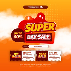 Super Sale discount deals Editable text effect with Bright Orange gradient Pop up style Halftone Cloudy Promotion Marketing banner 
