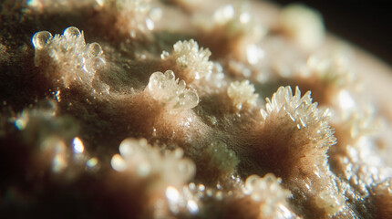  Extreme Close-Up of Glowing Mineral Crystals Forming on an Alien Surface, Captured in Macro Photography Style with Shimmering Textures, Vibrant Reflections, Atmospheric Lighting, and High Sci-Fi Eleg