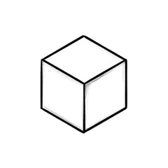 Cube, Brick, dice, hand drawn illustration, black pencil drawing, transparent background, PNG