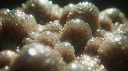  Extreme Close-Up of Glowing Mineral Crystals Forming on an Alien Surface, Captured in Macro Photography Style with Shimmering Textures, Vibrant Reflections, Atmospheric Lighting, and High Sci-Fi Eleg