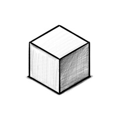 Cube, Brick, dice, hand drawn illustration, black pencil drawing, transparent background, PNG