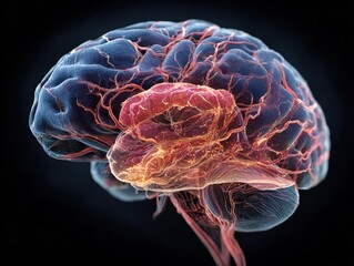 Obraz premium Innovative Brain Mural, digital CG 3D rendering, vivid and striking details