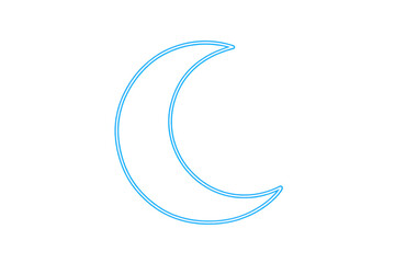 Bright neon blue crescent moon glowing on transparent background, perfect for graphic design projects
